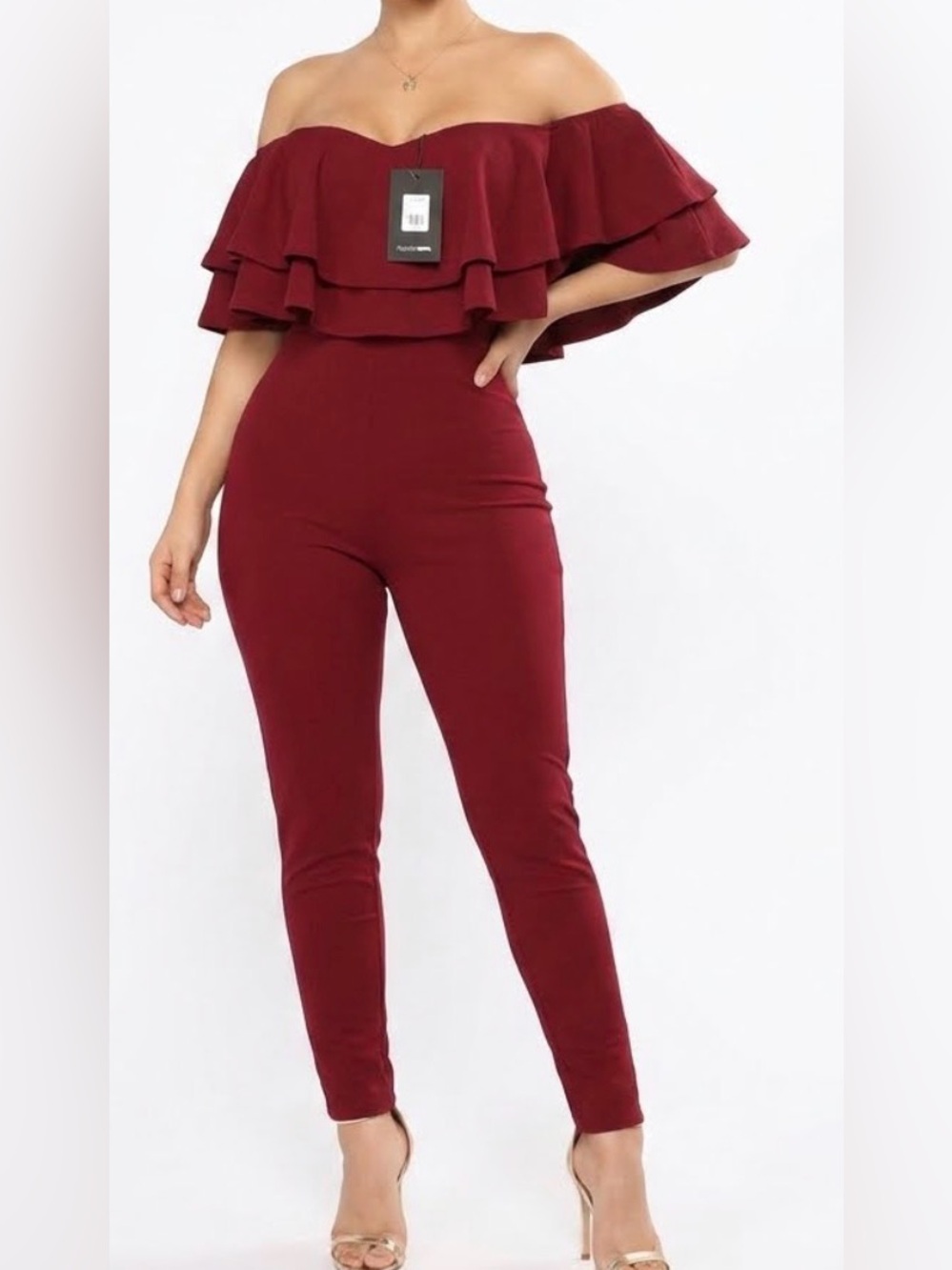 One piece off the shoulders if you must jumpsuit